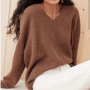 Jenni Kayne Wool & Cashmere V Neck Cabin Sweater Nutmeg